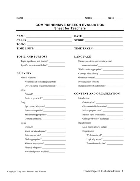 template for speech language evaluation report